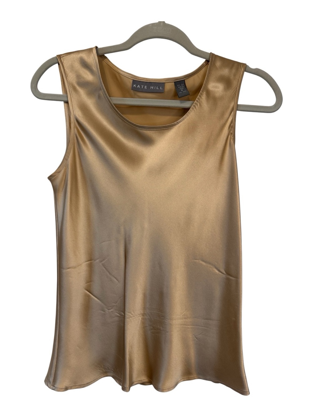 Kate Hill Scoop Neck Metallic Gold Cooper Sleeveless Silk Tank Lightweight Size6